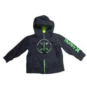 Hurley Toddler Boys 24M Black Green Zip Hoodie Sweatshirt
